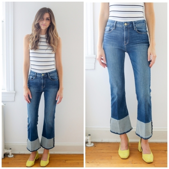 FRAME Denim Le Crop Mini Boot Reverse Overlock Cuff - Picture 1 of 8